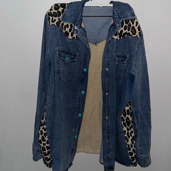 Western Cheetah denim oversized shacket sz 3x - Picture 3 of 5